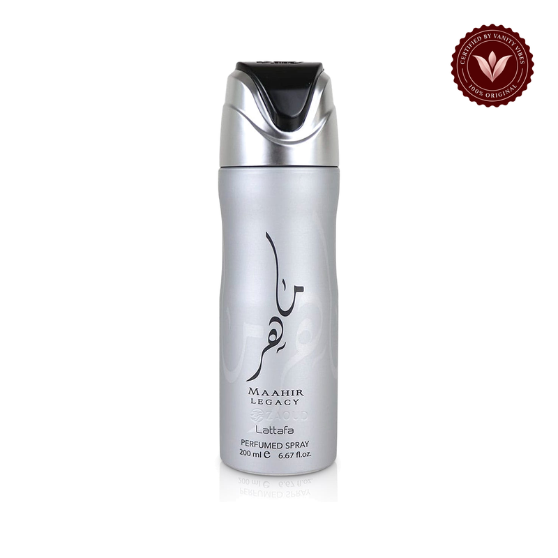 Lattafa Maahir Legacy Body Spray 200ml — centered front product, white background