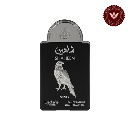 Lattafa Pride Shaheen Silver Eau de Parfum Travel Size Spray - 20ml (0.67 OZ), Unisex Fragrance for Men & Women — front product — Vanity Vibes
