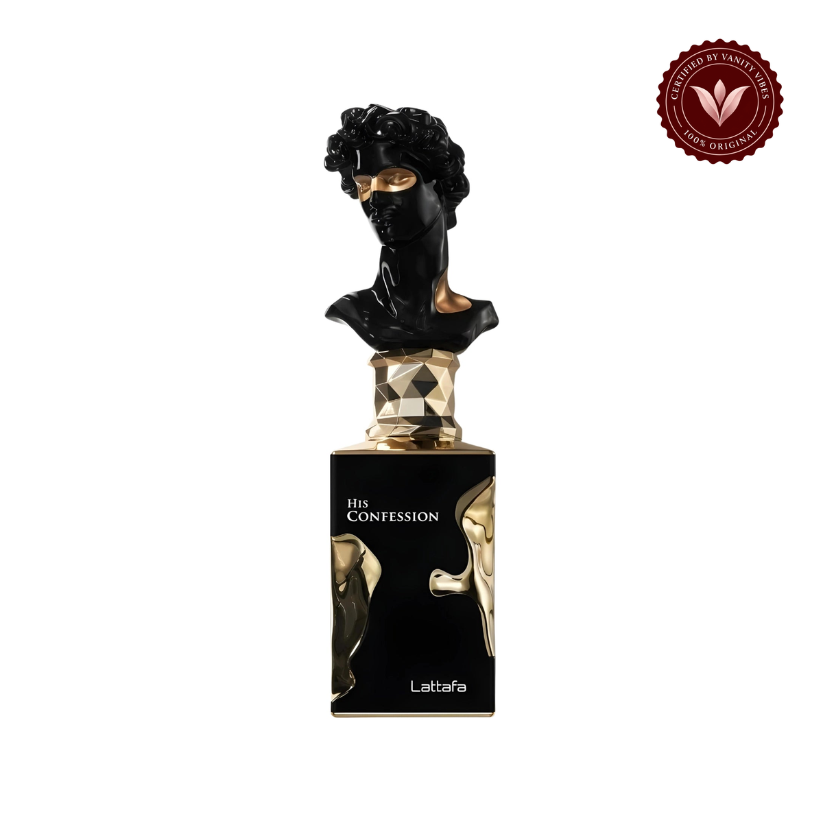 Lattafa His Confession Eau de Parfum 100ml — centered front product photo on white with Vanity Vibes badge
