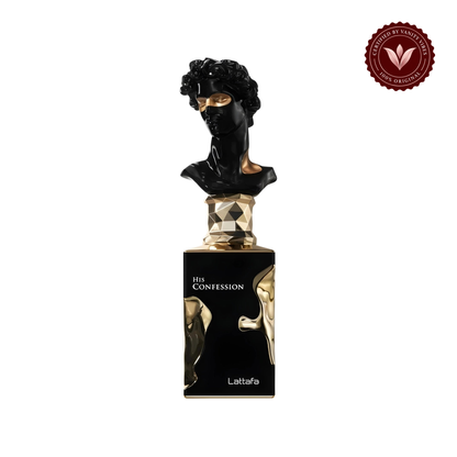 Lattafa His Confession Eau de Parfum 100ml — centered front product photo on white with Vanity Vibes badge