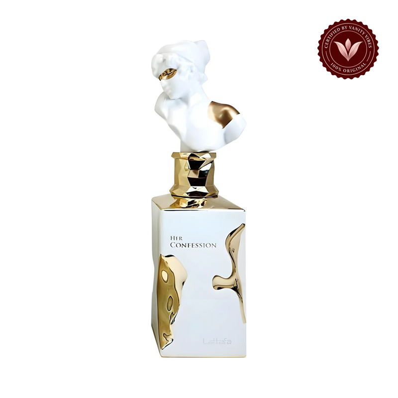 Lattafa Her Confession Eau de Parfum 100ml — centered front product photo on white with Vanity Vibes badge