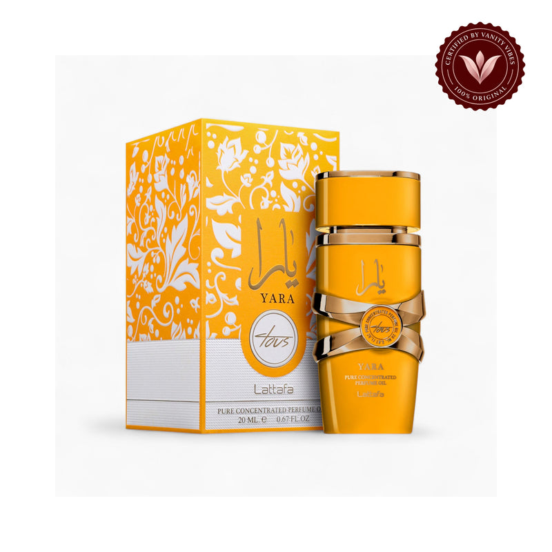 Lattafa Yara Tous Concentrated Perfume Oil 20ml - Long Lasting Original Sweet Fruity Fragrance for Women — secondary product view on white with Vanity Vibes badge