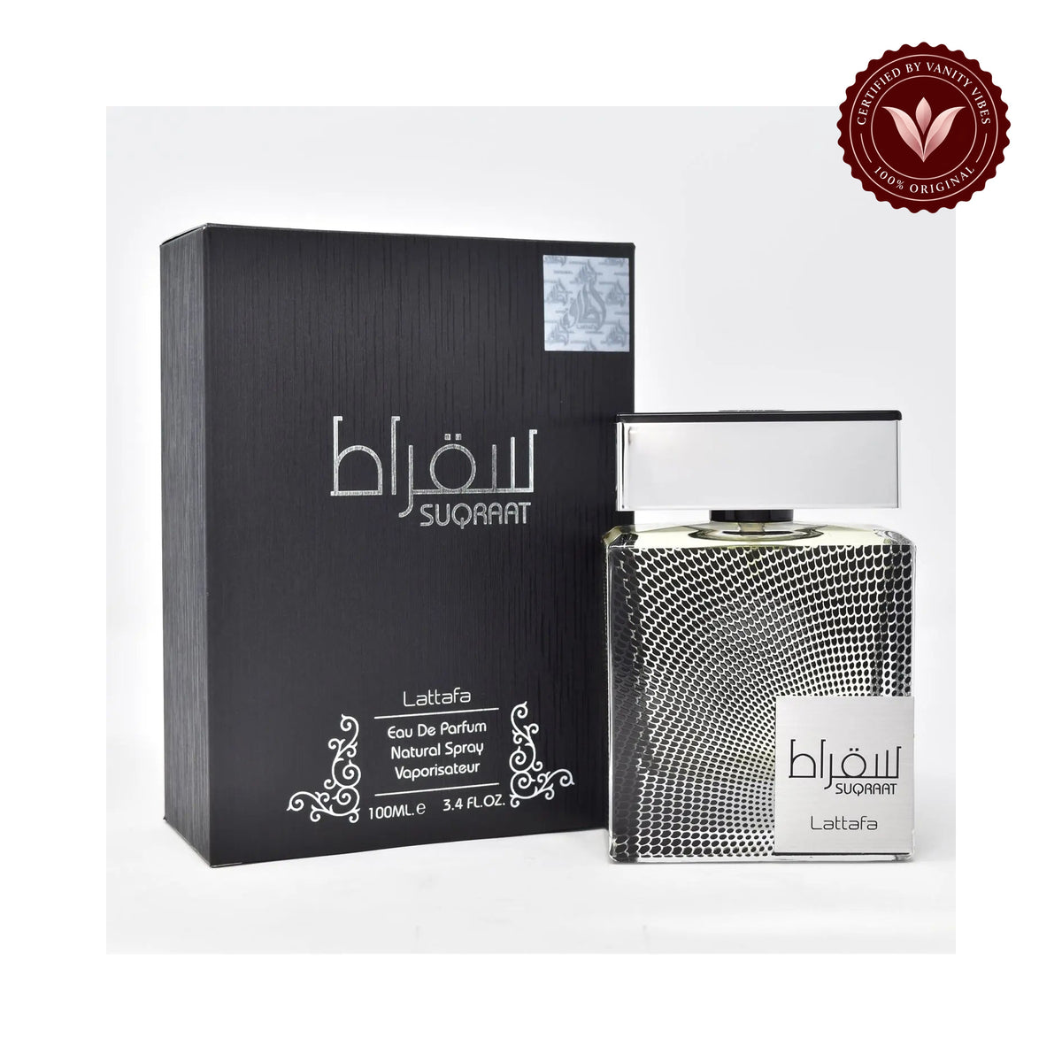 Lattafa Suqraat Eau de Parfum 100ml - Long Lasting Original Fresh Aquatic Masculine Fragrance for Men — secondary product image on white background with Vanity Vibes badge