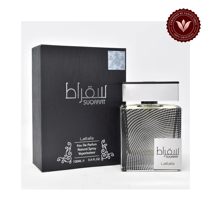 Lattafa Suqraat Eau de Parfum 100ml - Long Lasting Original Fresh Aquatic Masculine Fragrance for Men — secondary product image on white background with Vanity Vibes badge