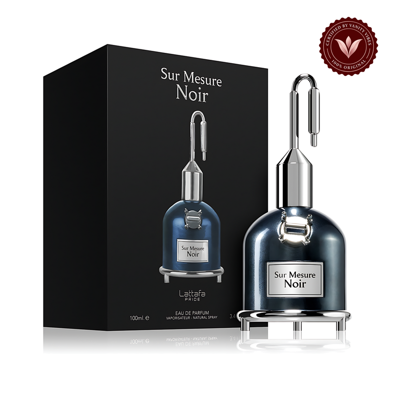 Lattafa Pride Sur Mesure Noir Eau de Parfum 100ml - Long Lasting Original Bold Masculine Fragrance for Men — alternate product view, white background — Vanity Vibes