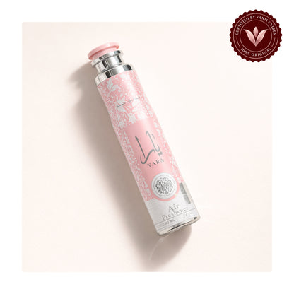 Lattafa Yara Air Freshener 300ml - Long Lasting Luxury Sweet Floral Fragrance Room Spray for Home & Office — secondary product image on white background with Vanity Vibes badge