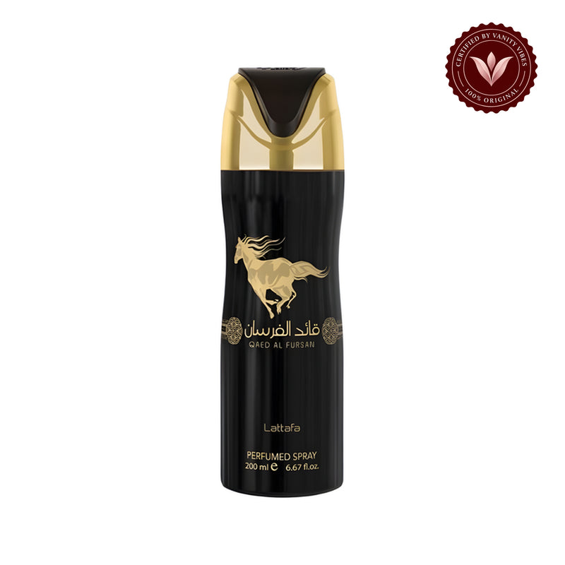 Qaed Al Fursan Lattafa Perfumed Body Spray 200ml - Long Lasting Bold Fragrance for Men — centered product on white background with Vanity Vibes badge