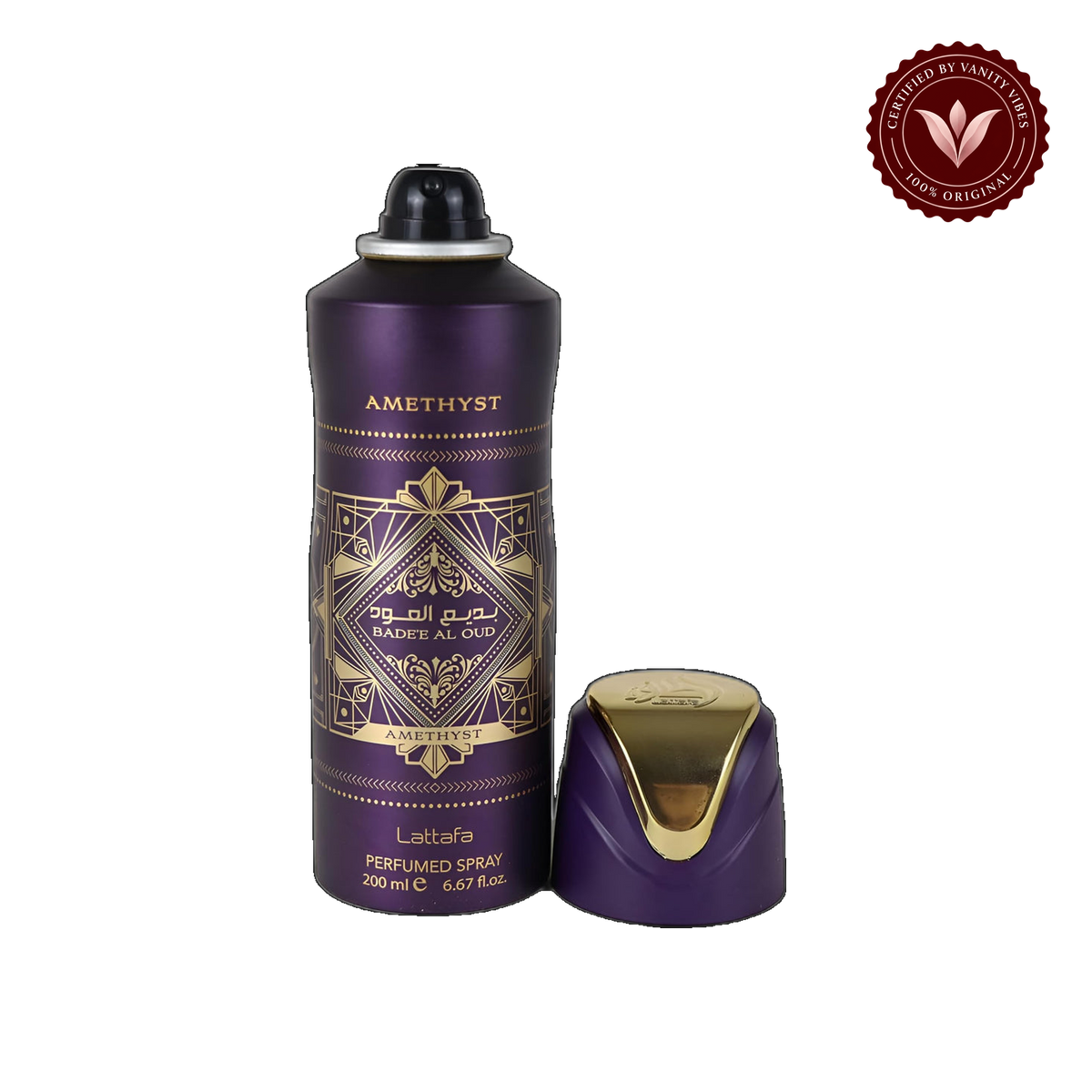 Bade'e Al Oud Amethyst Lattafa Perfumed Body Spray 200ml - Long Lasting Oud Amethyst Fragrance for Men & Women — alternate product view — Vanity Vibes