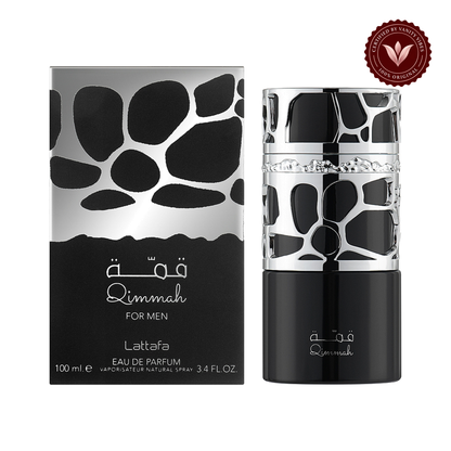 Lattafa Qimmah Eau de Parfum 100ml - Long Lasting Original Bold Woody Masculine Fragrance for Men — alternate product view, white background — Vanity Vibes