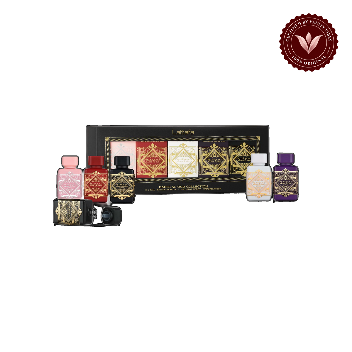 Badee Al Oud Collection by Lattafa EDP 5 x 5ml for Men & Women — front product — Vanity Vibes