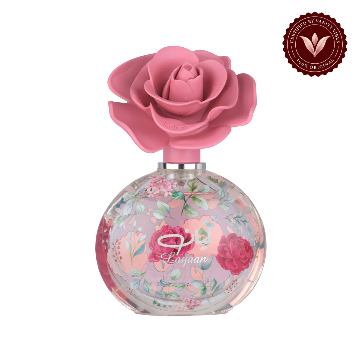 Layaan by Lattafa Eau de Parfum 75ml - Long Lasting Elegant Floral Fragrance for Women — centered product on white background with Vanity Vibes badge