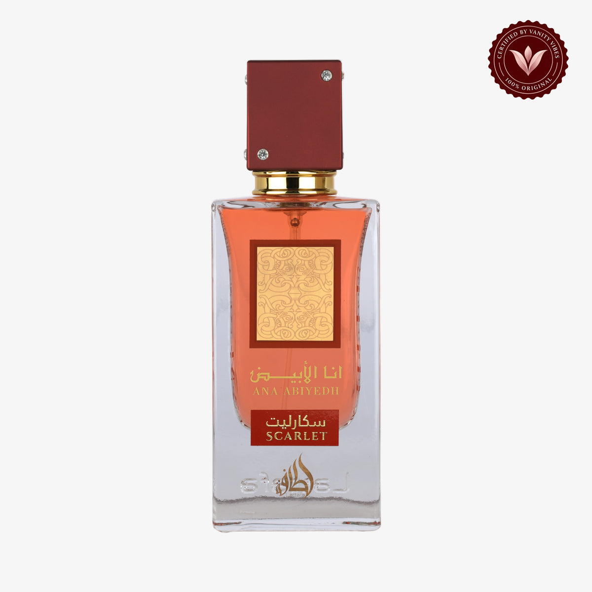 Lattafa Ana Abiyedh Scarlet Eau de Parfum 60ml - Long Lasting Elegant Floral Fragrance for Women product on white background with Vanity Vibes badge