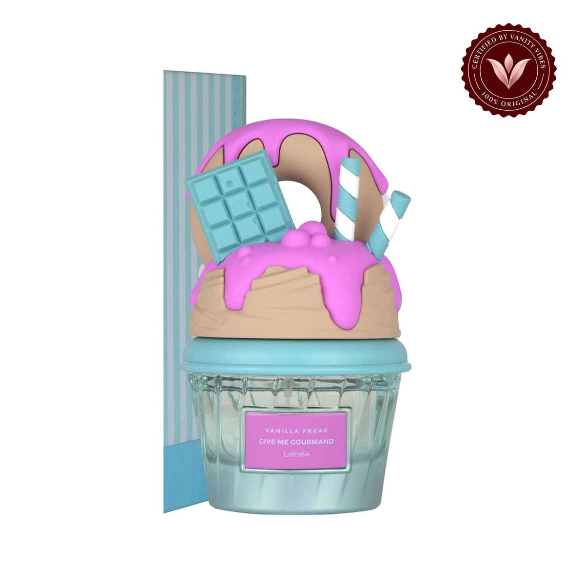 Vanilla Freak Give Me Gourmand by Lattafa Eau de Parfum 75ml for Men & Women — centered product on white background with Vanity Vibes badge