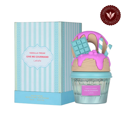 Vanilla Freak Give Me Gourmand by Lattafa Eau de Parfum 75ml for Men & Women — secondary product image on white background with Vanity Vibes badge