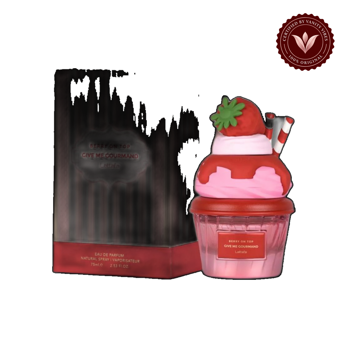 Berry on Top Give Me Gourmand by Lattafa Eau de Parfum 75ml for Men & Women — front product — Vanity Vibes
