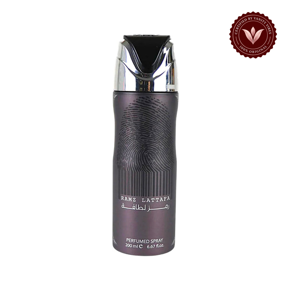 Lattafa Ramz Silver Body Spray 200ml - Long Lasting Unisex Fresh Fragrance & Protection — centered product on white background with Vanity Vibes badge