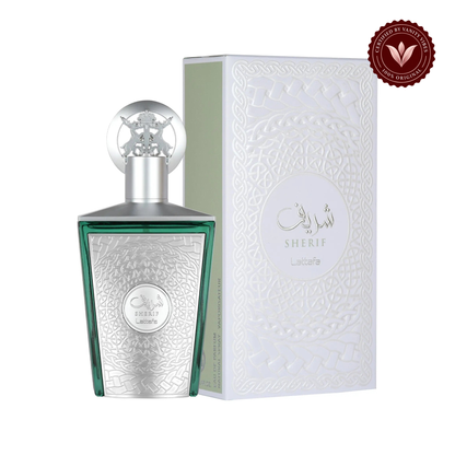 Lattafa Sherif 100ml — bottle and box, white background