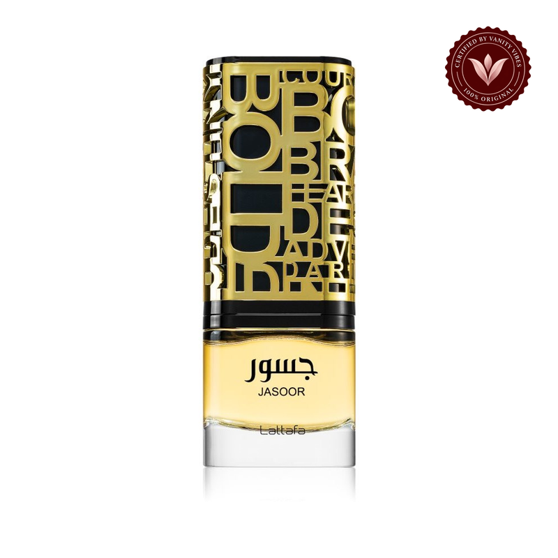 Lattafa Jasoor Eau de Parfum 100ml — centered front product photo on white with Vanity Vibes badge