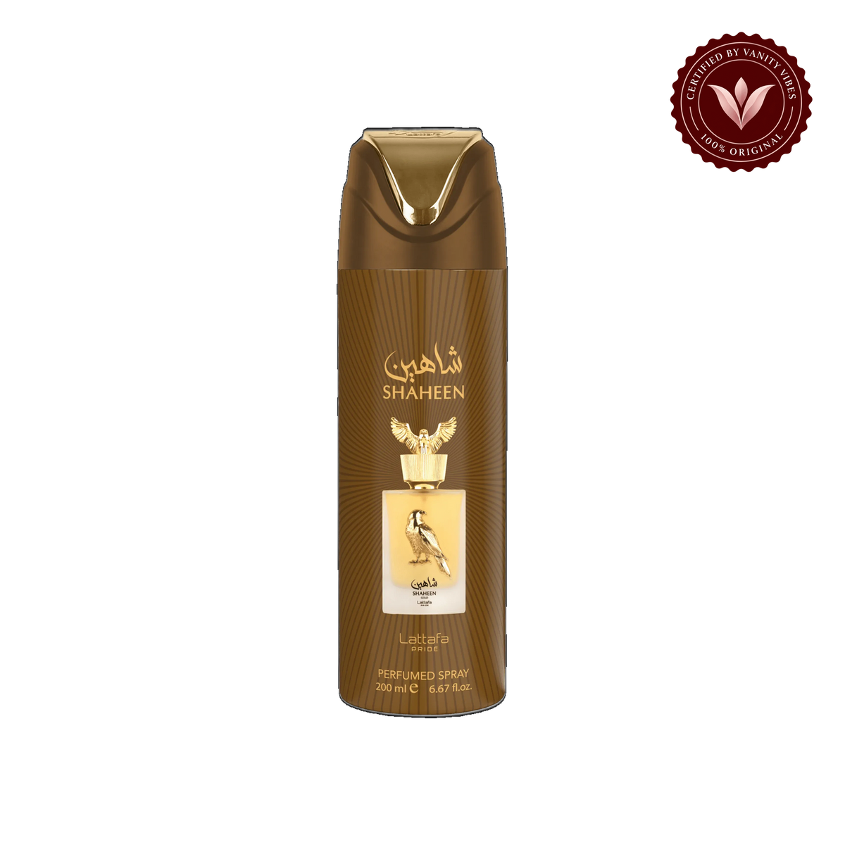 Lattafa Pride Shaheen Perfumed Spray 200ml - Long Lasting Luxury Fresh Woody Aromatic Fragrance Body Spray for Men & Women — front product — Vanity Vibes