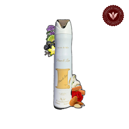 Lattafa Peace & Love Air Freshener 300ml - Long Lasting Luxury Floral Fruity Fragrance Room Spray for Home & Office — front product — Vanity Vibes
