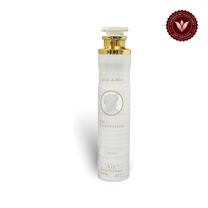 Lattafa Her Confession Air Freshener 300ml — centered front product photo on white with Vanity Vibes badge