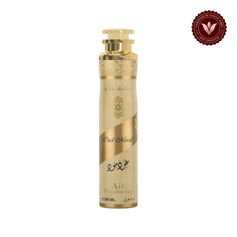 Lattafa Oud Mood Air Freshener 300 ml Rich Oud Home Fragrance & Long‑Lasting Freshness — centered product on white background with Vanity Vibes badge