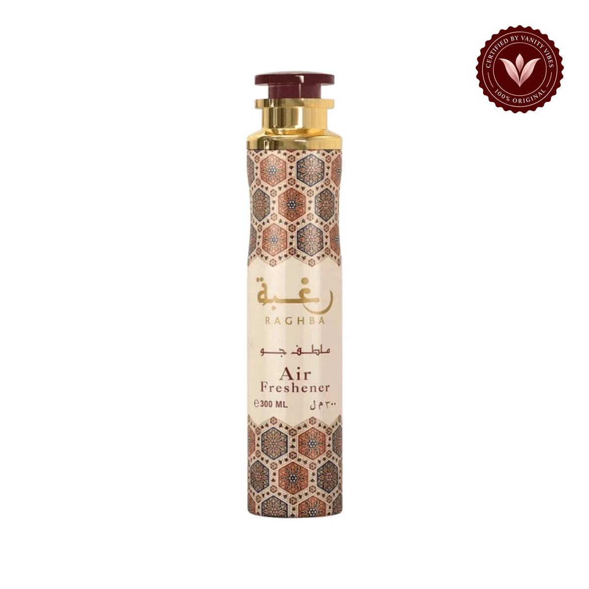 Lattafa Raghba Air Freshener 300 ml Exotic Home Fragrance & Long‑Lasting Freshness — centered product on white background with Vanity Vibes badge