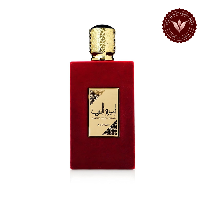 Ameerat Al Arab Asdaaf 100ml front bottle only on white with Vanity Vibes authenticity badge