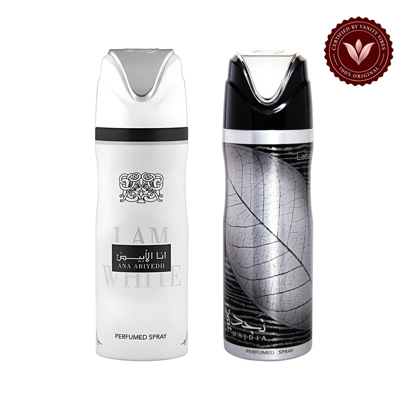 Lattafa Ana Abiyedh and Najdia spray set — front view