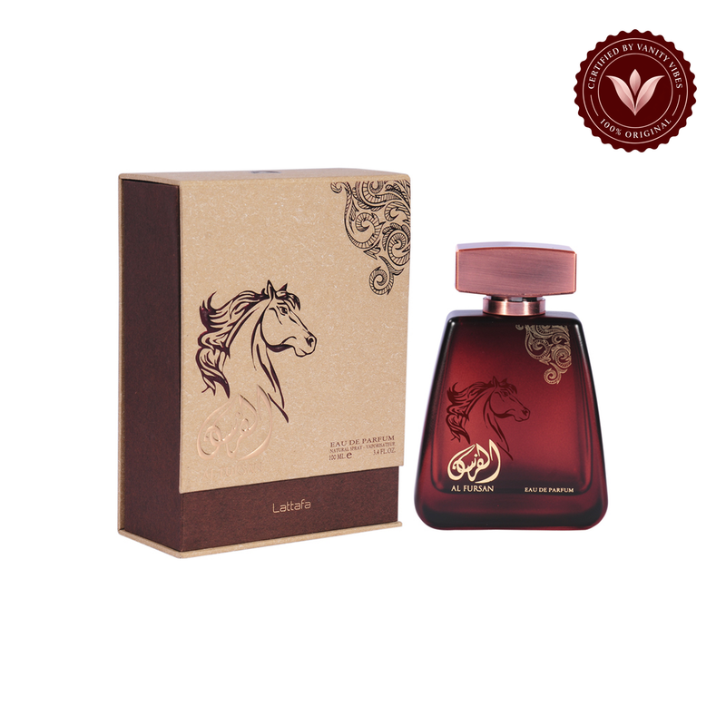 Lattafa Al Fursan Eau de Parfum 100ml - Long Lasting Original Elegant Masculine Fragrance for Men — product and packaging on white