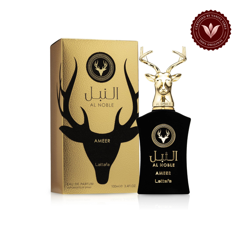 Lattafa Al Noble Ameer Eau De Parfum Spray for Unisex-100ml — product and packaging on white