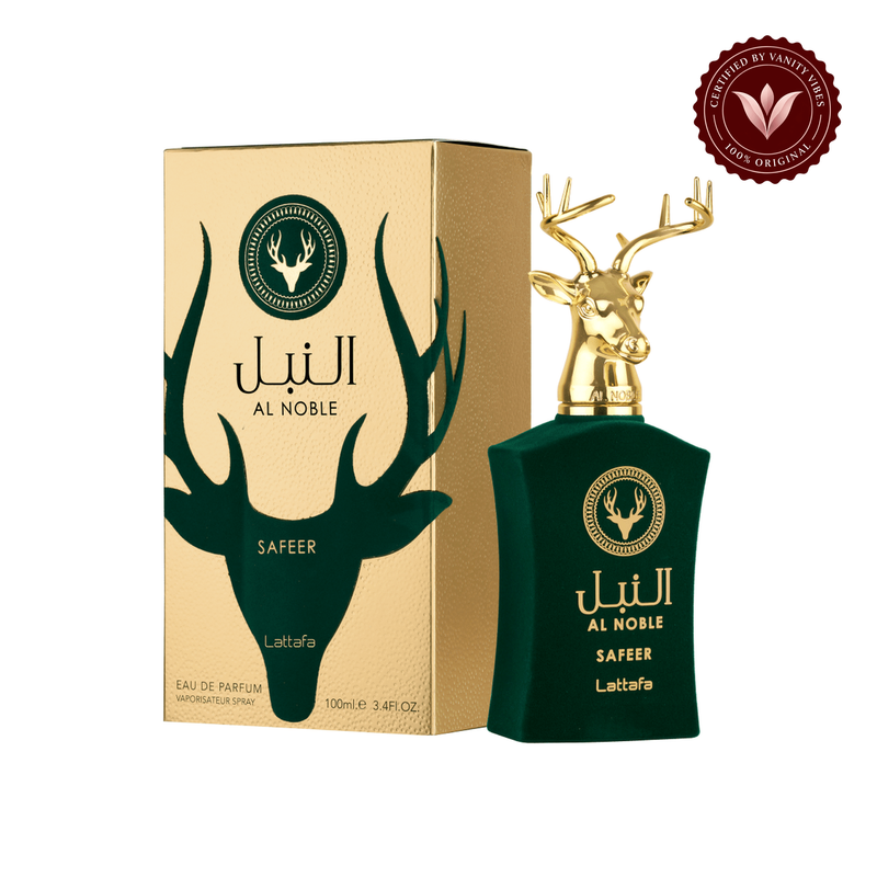Lattafa Al Noble Safeer Eau de Parfum 100ml for Men & Women | Unisex EDP Perfume — product and packaging on white
