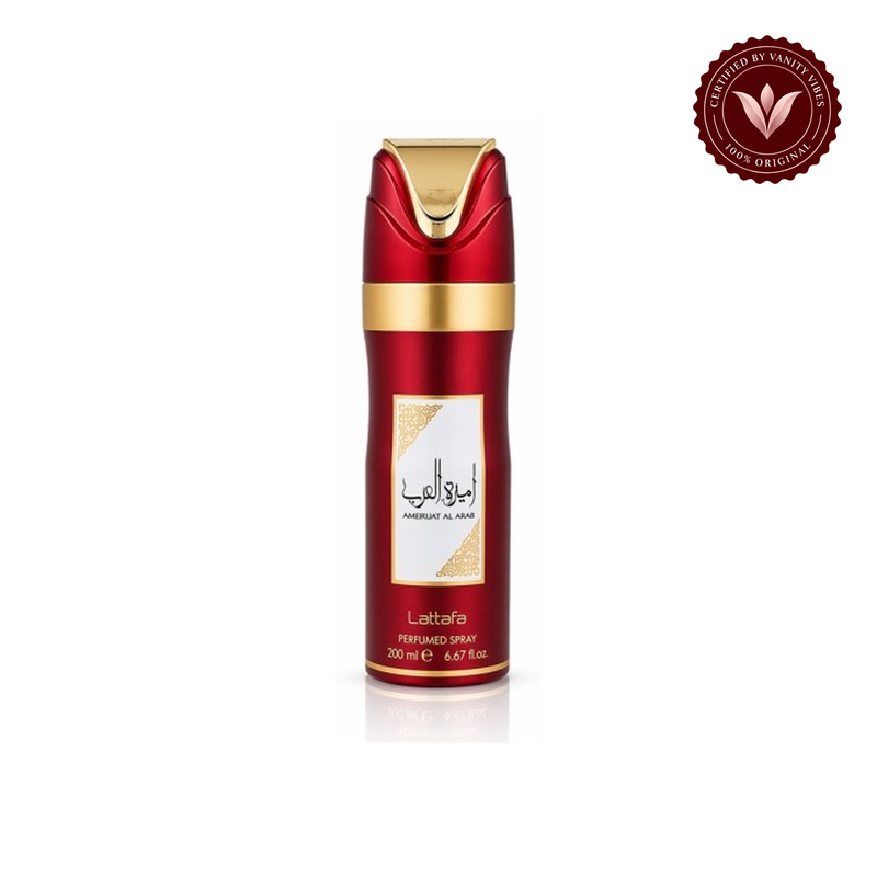 Lattafa Ameerat Al Arab Body Spray 200ml - Long Lasting Elegant Fragrance for Women — product and packaging on white
