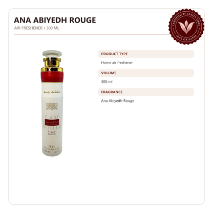 Lattafa Ana Abiyedh I Am White Rouge Air Freshener 300ml - Long Lasting Luxury Room Spray with Sweet Floral & Musky Fragrance