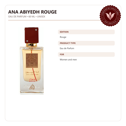 Lattafa Ana Abiyedh Rouge Eau de Parfum 60ml - Long Lasting Elegant Unisex Fragrance for Men & Women