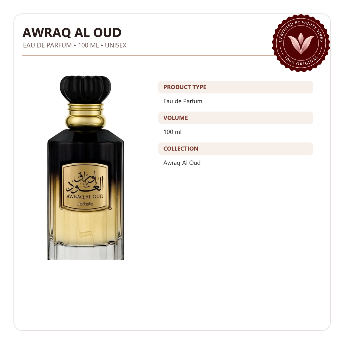 Lattafa Awraq Al Oud Eau de Parfum 100ml - Long Lasting Original Rich Oud Unisex Fragrance for Men & Women — product details