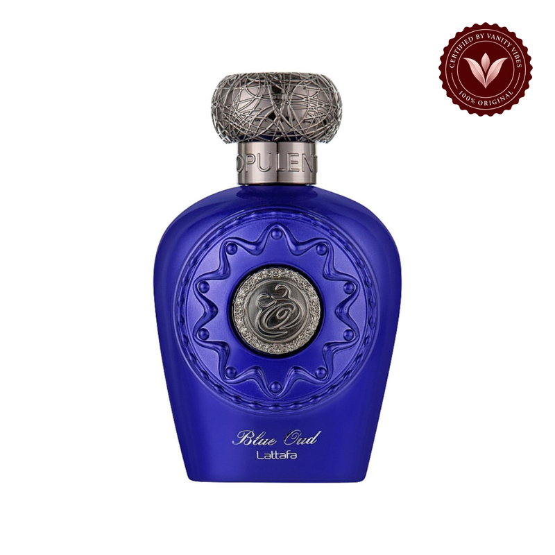 Lattafa Blue Oud Eau de Parfum For Unisex 100ml — front product on white with Vanity Vibes authenticity badge