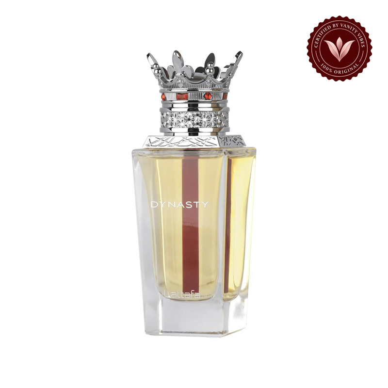 Lattafa Dynasty EDP 100ml - Long Lasting Unisex Perfume for Men & Women — front product on white with Vanity Vibes authenticity badge