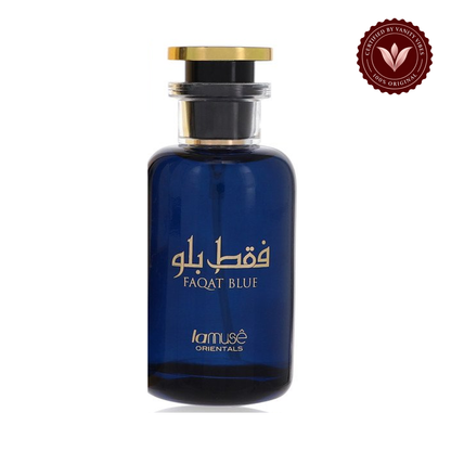 Faqat Blue Eau De Parfum by Lamuse Orientals — centered front bottle on white