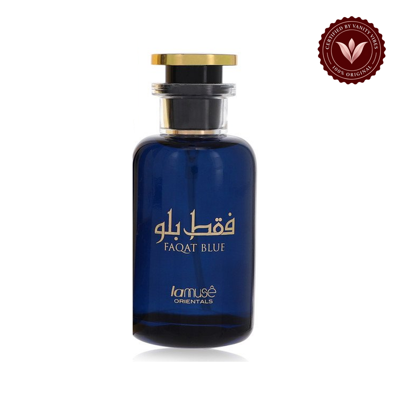 Faqat Blue Eau De Parfum Spray (100 ml ) by Lamuse Orientals (Lattafa) — front product on white with authenticity badge