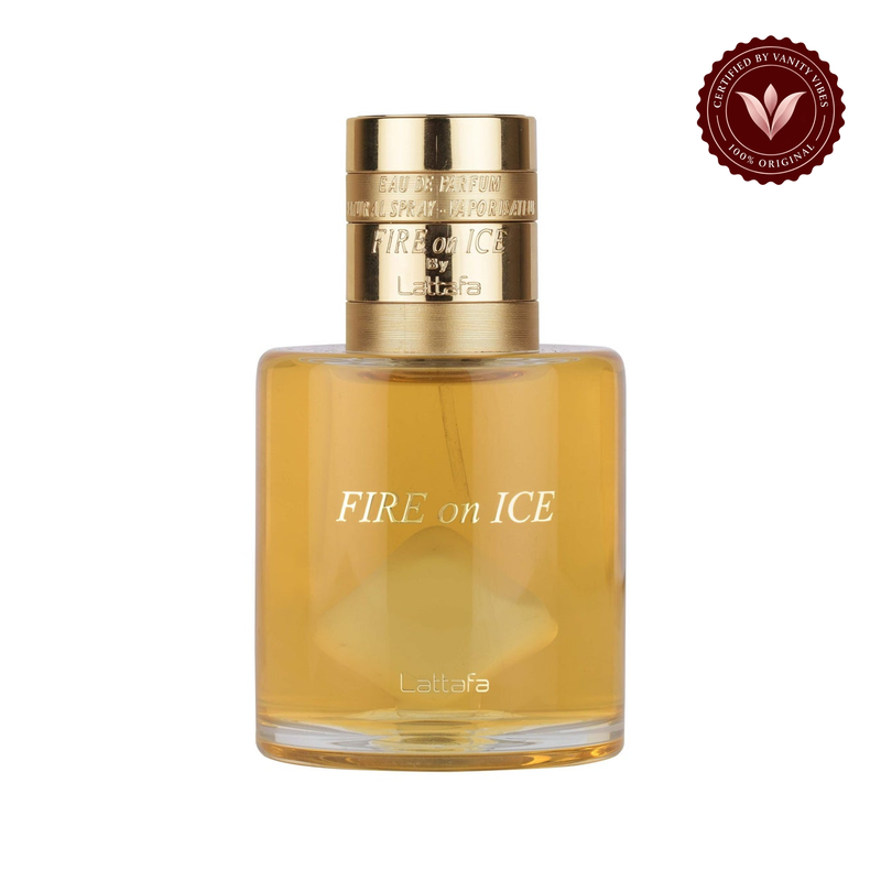 Fire On Ice by Lattafa Eau de Parfum 120ml - Long Lasting Fresh Unisex Fragrance for Men & Women — front product on white with authenticity badge