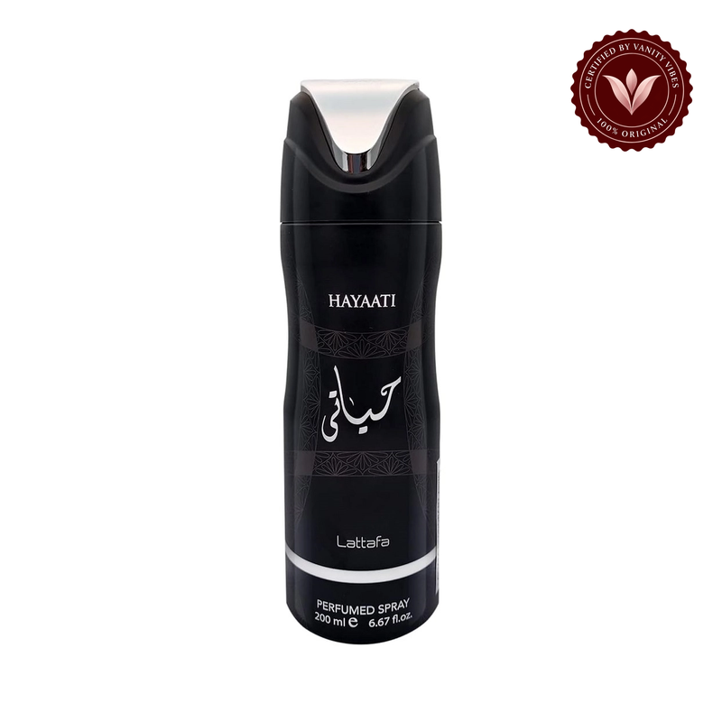 Hayaati Black by Lattafa Perfumed Body Spray 200ml — alternate product image with authenticity badge