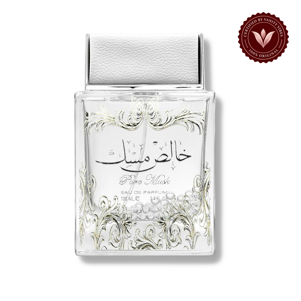 Lattafa Khalis Pure Musk Eau de Parfum bottle, centered front view
