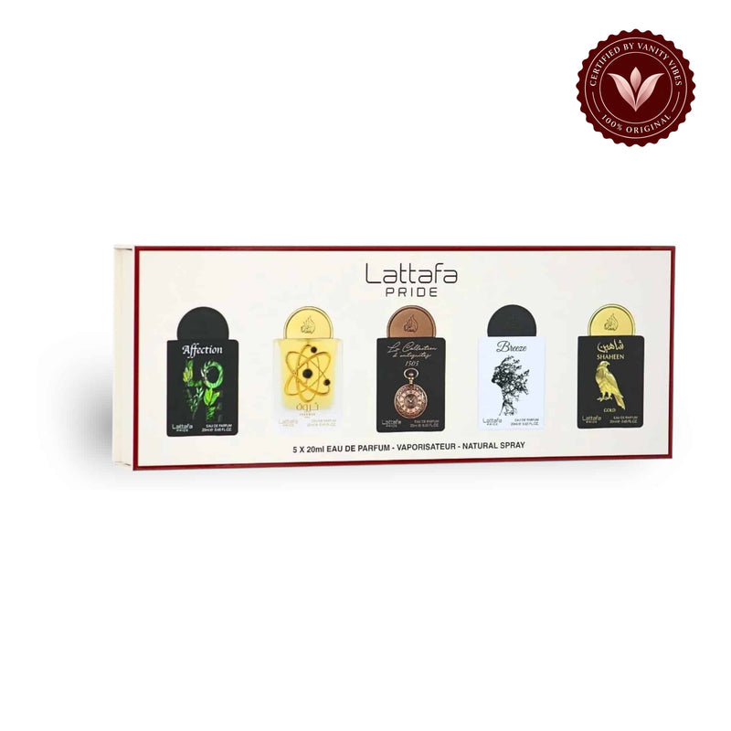 Lattafa Pride Collection No.1 gift set — on white with Vanity Vibes badge