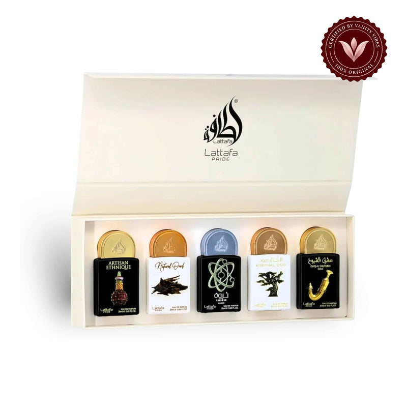 Lattafa Pride Collection No.2 gift set — on white with Vanity Vibes badge