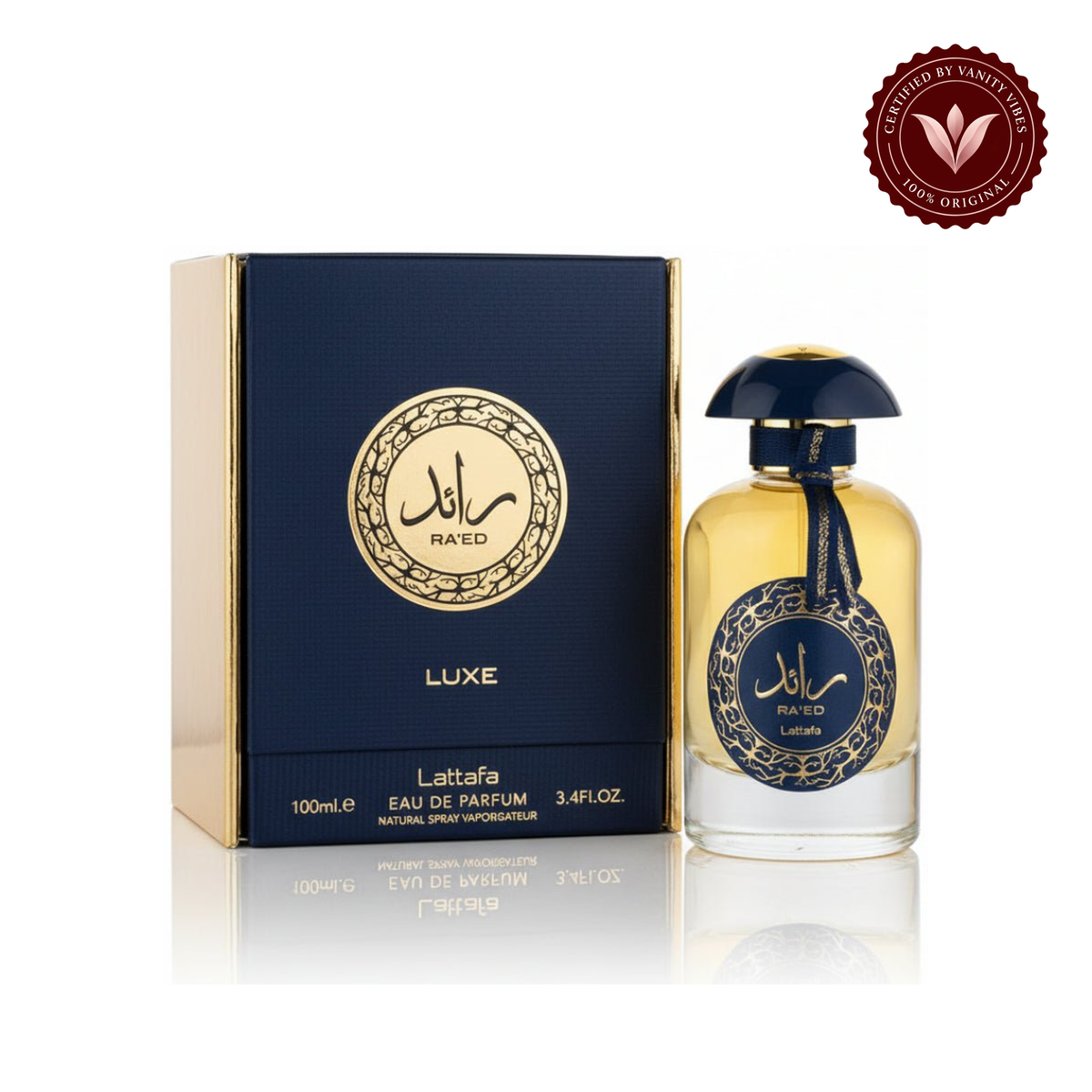 Lattafa Raed Luxe Gold perfume bottle with matching box