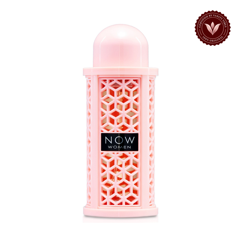 Lattafa Rave Now Women 100ml front bottle centered on white background with Vanity Vibes badge