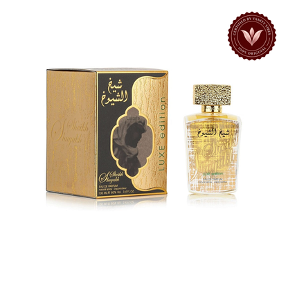 Lattafa Sheikh Al Shuyukh Luxe Edition bottle with matching box