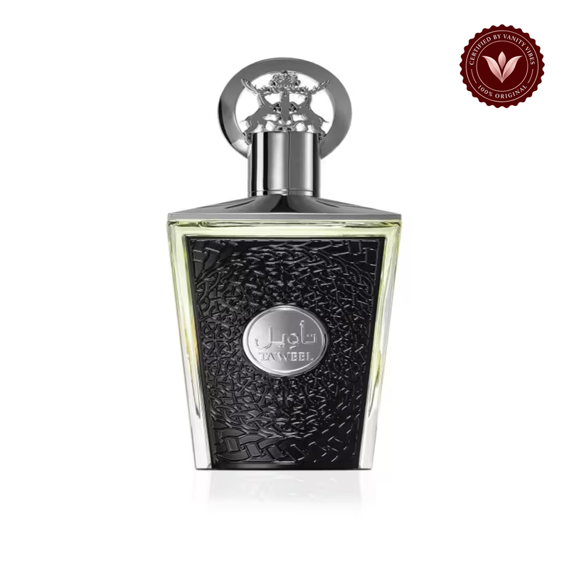 Taweel by Lattafa 100ml Eau de Parfum — front bottle, white background, Vanity Vibes authenticity badge