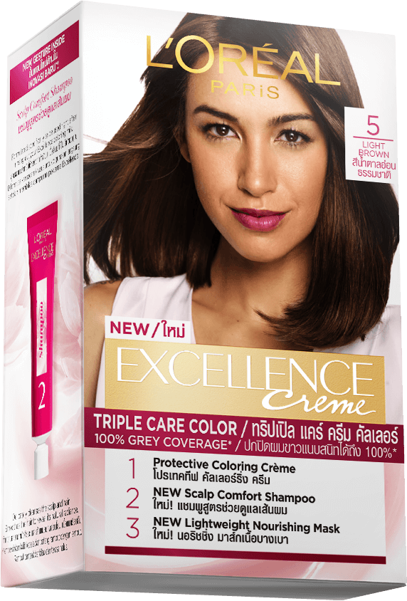 L'Oréal Paris Excellence Crème Triple Care Hair Color 5 Light Brown box on white